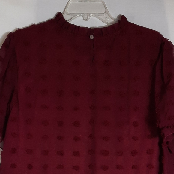 Shein Curve Plus Size 3XL Swiss Dot Top Blouse Size Burgundy Short Sleeve Lined - Picture 7 of 11